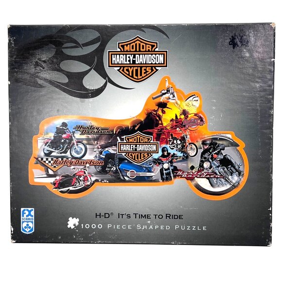 Harley Davidson 1000 Piece Motorcycle Shaped Puzzle HD Its Time To Ride 39"X24" - Picture 1 of 9